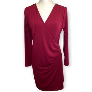 SM Woman Prima Burgundy Faux Wrap Mini Dress Size M